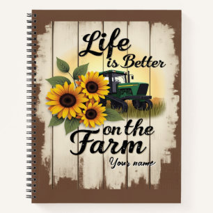 Personalised Tractor and Sunflower Art Notebook