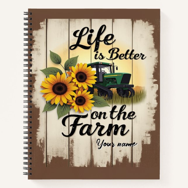 Personalised Tractor and Sunflower Art Notebook (Front)
