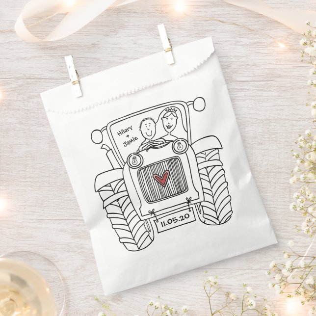 Personalised Tractor Country Wedding Favour Bag (Clipped)
