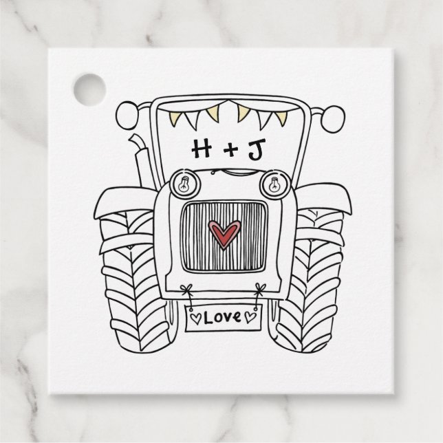Personalised Tractor Country Wedding Favour Tag (Front)