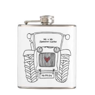 Personalised Tractor Country Wedding Gift Hip Flask