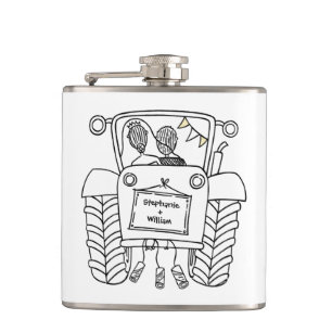 Personalised Tractor Country Wedding Gift Hip Flask