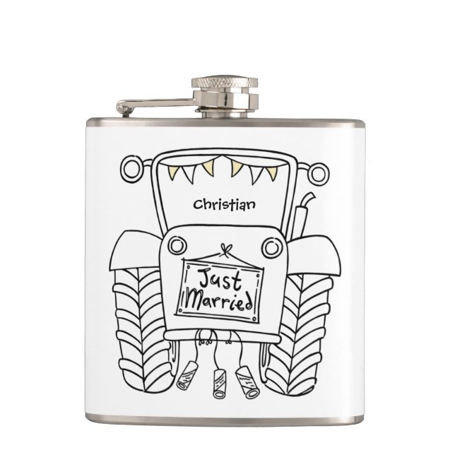 Personalised Tractor Country Wedding Gift Hip Flask (Front)