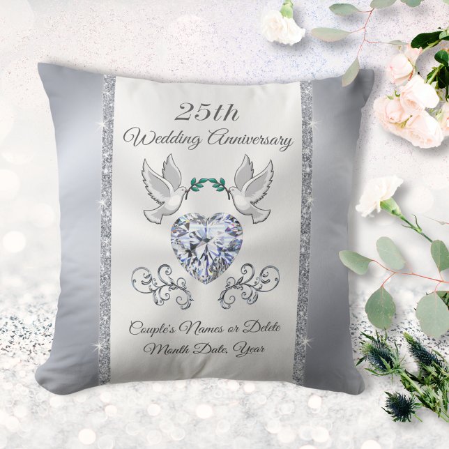 Personalised Traditional 25 Year Anniversary Gift Cushion (25 year anniversary gifts. 25th anniversary pillow. Traditional gift for 25th wedding anniversary.  )