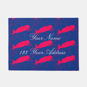 personalised  traditional red whales design doormat