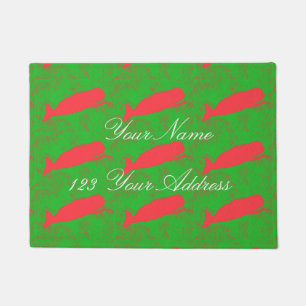 personalised traditional red whales design doormat