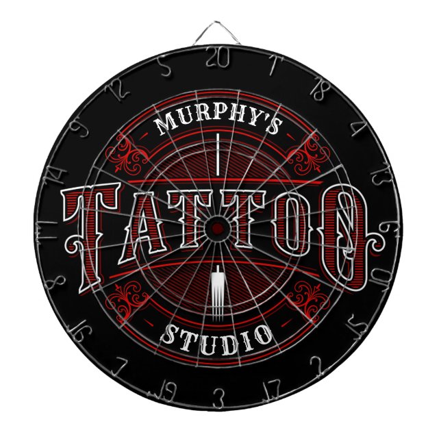 Personalised Traditional Style Tattoo Studio Shop Dartboard (Front)