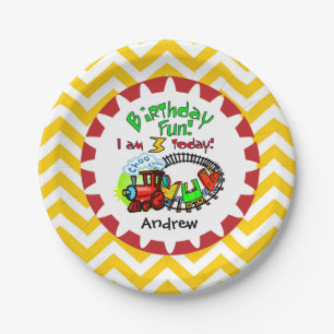 Personalised Train 3rd Birthday Paper Plates