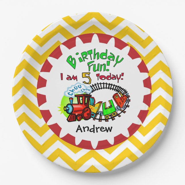 Personalised Train 5th Birthday Paper Plates (Front)