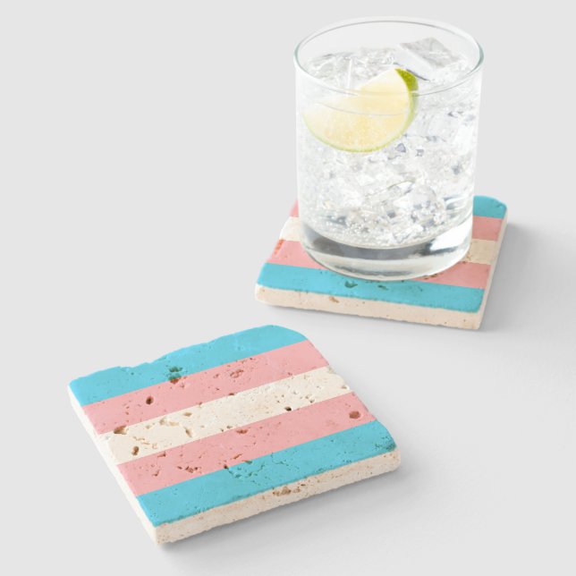 Personalised Transgender Flag Stone Coaster (Side)