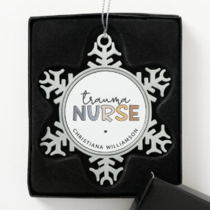 Personalised Trauma Nurse Trauma Nursing Gifts Snowflake Pewter Christmas Ornament