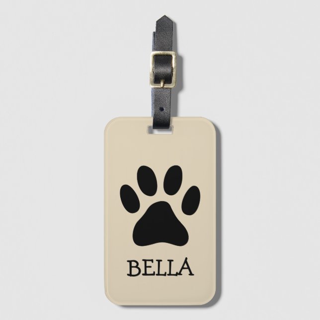 Personalised travel luggage tag with dog paw print (Front Vertical)