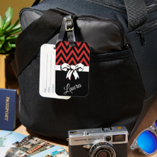 Personalised Travel Red Black White Bow Chevron Luggage Tag