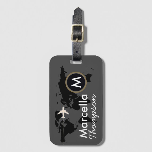 personalised travel worldmap luggage tag (Front Vertical)