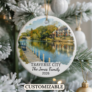 Personalised Traverse City Ornament, Michigan Ceramic Tree Decoration