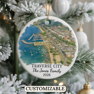 Personalised Traverse City Ornament, Michigan Ceramic Tree Decoration