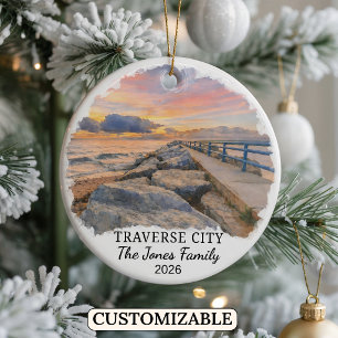 Personalised Traverse City Ornament, Michigan Ceramic Tree Decoration