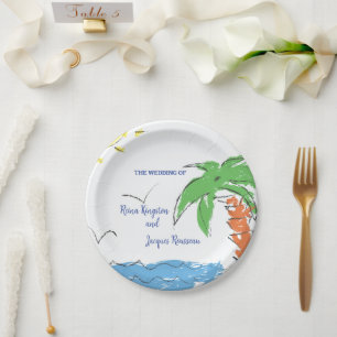 Personalised Treasure beach with palm tree Paper Plate