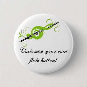 Personalised Treble Clef & Flute 6 Cm Round Badge