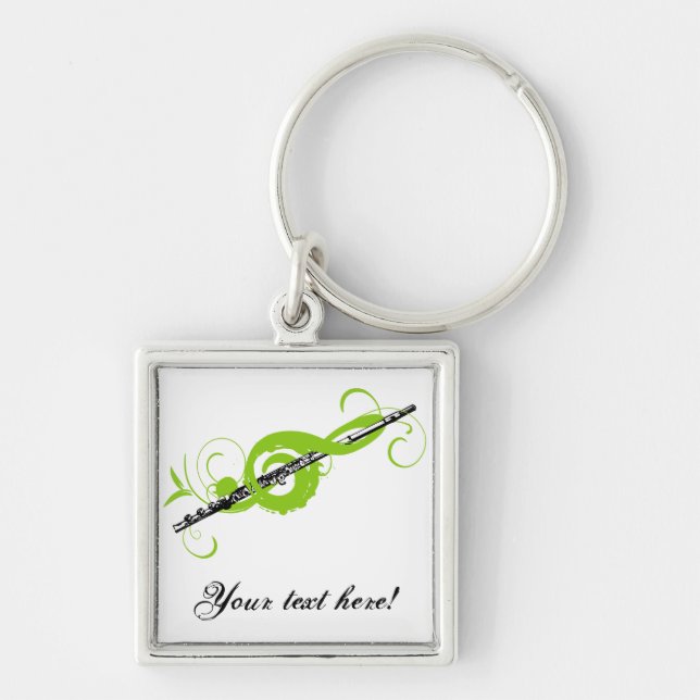 Personalised Treble Clef & Flute Key Ring (Front)