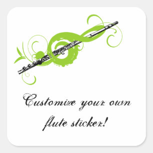 Personalised Treble Clef & Flute Square Sticker