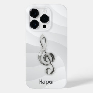 Personalised Treble Clef Music on White & Grey Case-Mate iPhone 14 Pro Case