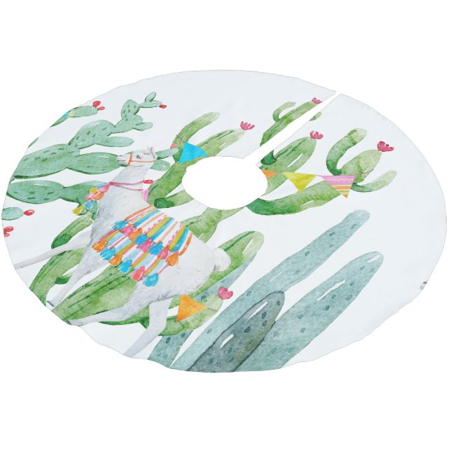 Personalised Tree Skirt Boho Llama Bohemian Cacti (Angled)
