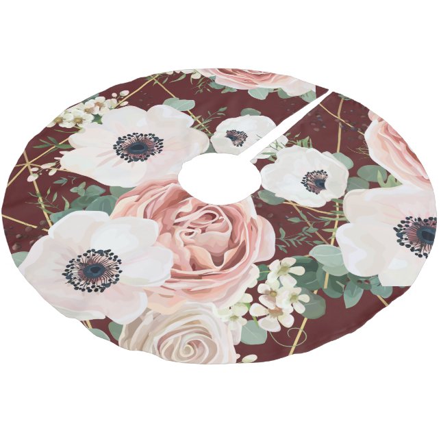 Personalised Tree Skirt Geometric Garden Rose Wine (Angled)
