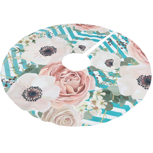 Personalised Tree Skirt Geometric Rose Chevron Tea (Angled)