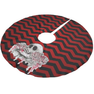 Personalised Tree Skirt skull Rose goth Chevron re