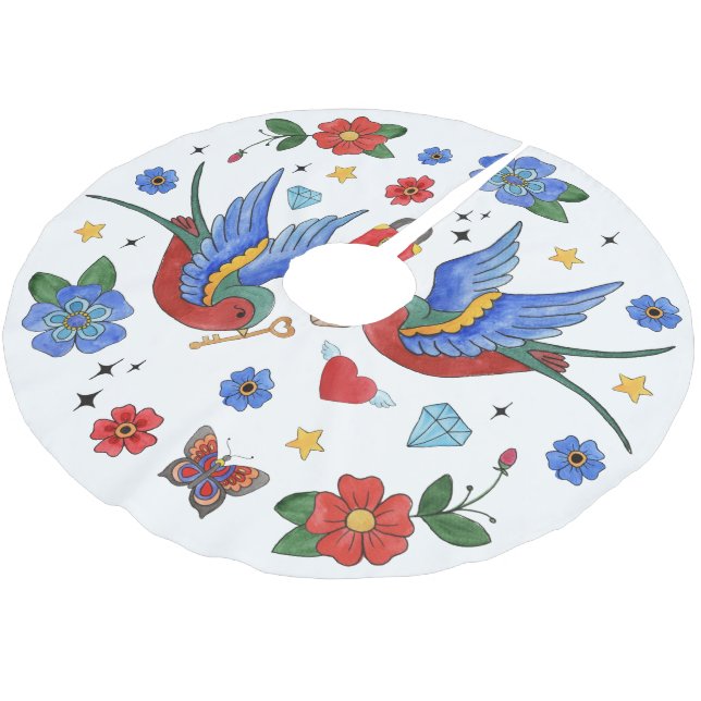 Personalised Tree Skirt Traditional Bird Tattoo Sp (Angled)