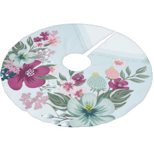 Personalised Tree Skirt Tropical Flower on Blue Om