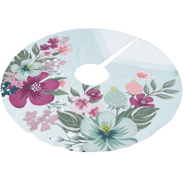 Personalised Tree Skirt Tropical Flower on Blue Om (Angled)