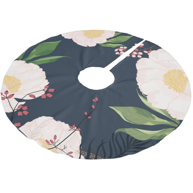 Personalised Tree Skirt White Floral Flowers on Da (Angled)