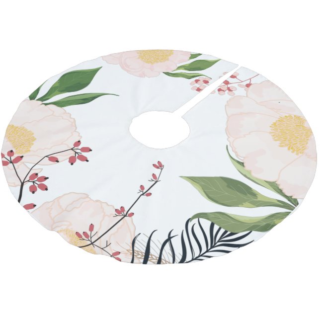 Personalised Tree Skirt White Floral Flowers on Wh (Angled)