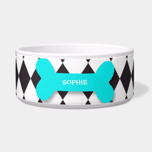 Personalised trendy aqua dog bone pet food bowl