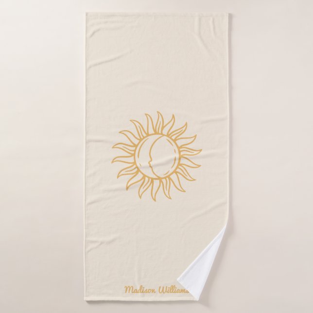  Personalised Trendy Boho Mystical Yellow Sun Moon Bath Towel (Bath Towel)