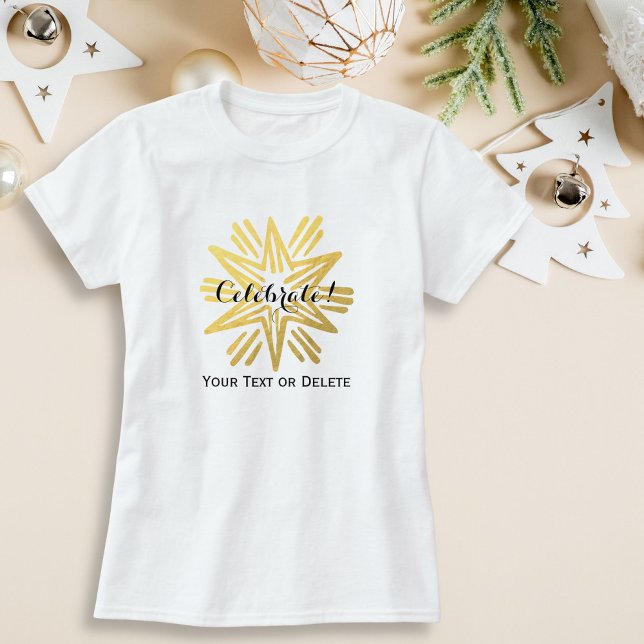 Personalised Trendy Gold Foil Star Festive Holiday T-Shirt (Creator Uploaded)