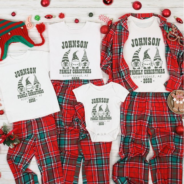Personalised Trendy Green Gnome Family Christmas T-Shirt (Creator Uploaded)