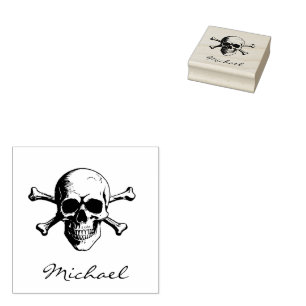 Personalised Trendy Halloween Skull & Crossbones   Rubber Stamp