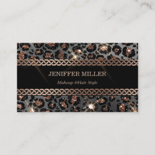 Personalised Trendy Leopard Black Gold Glitter Business Card