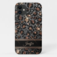 Personalised Trendy Leopard Black Gold Glitter    