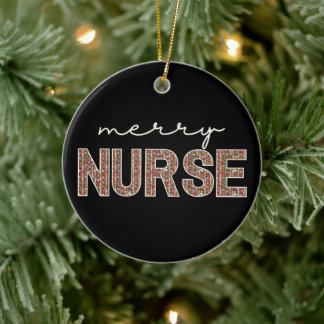 Personalised trendy Merry Nurse Christmas Ceramic Tree Decoration