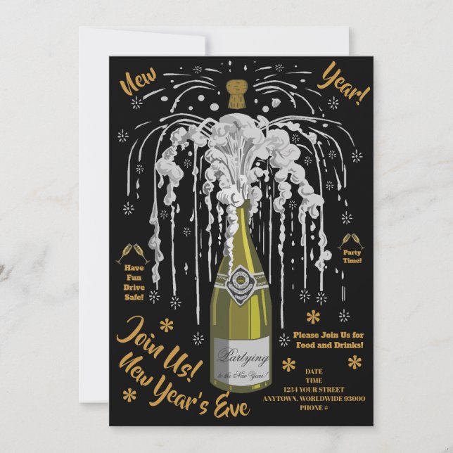 Personalised Trendy New Year's Party Invitations (Front)