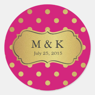 Personalised Trendy Pink Gold Polka Dots Classic Round Sticker