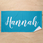 Personalised Trendy Script Custom Name Cool Fun Beach Towel<br><div class="desc">Personalise this fun,  trendy script calligraphy beach towel with your name! This is the teal blue version. Great for your summer vacation,  bachelorette parties,  kids summer camp,  or spring break!</div>