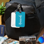 Personalised Trendy Script Custom Name Cool Fun Luggage Tag<br><div class="desc">Personalise this fun,  trendy script calligraphy luggage tag with your name! This is the teal blue version. Great for your summer vacation,  bachelorette parties,  kids' summer camp,  or spring break!</div>