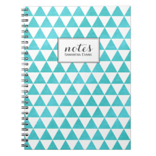 Personalised Triangles Aqua Blue Geometric Pattern Spiral Notebook