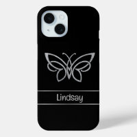 Personalised Tribal Butterfly Silver Glitter Black