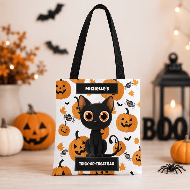 Personalised Trick-or-Treat Bag – Cute Black Cat (Creator Uploaded)